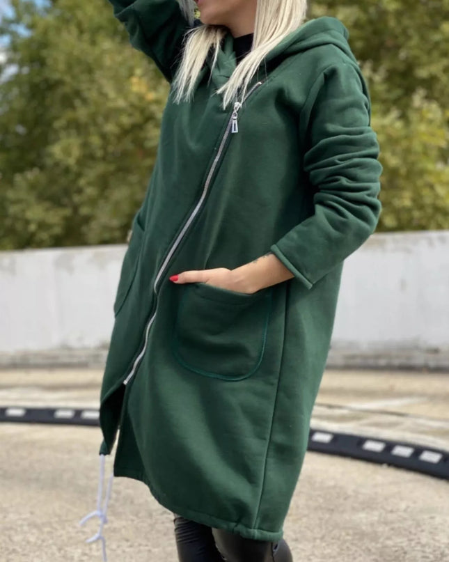 Full Size Asymmetrical Zip-Up Hooded Fleece Outerwear Plus Size