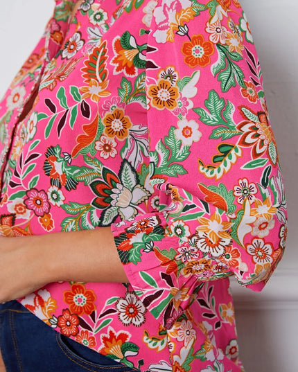 Floral Button Up Flounce Sleeve Shirt