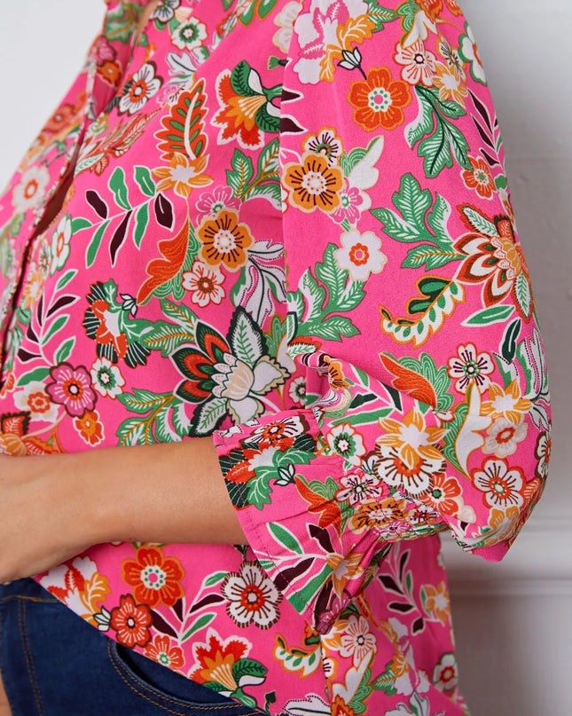 Floral Button Up Flounce Sleeve Shirt
