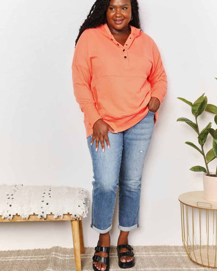 Double Take Quarter-Snap Dropped Shoulder Hoodie