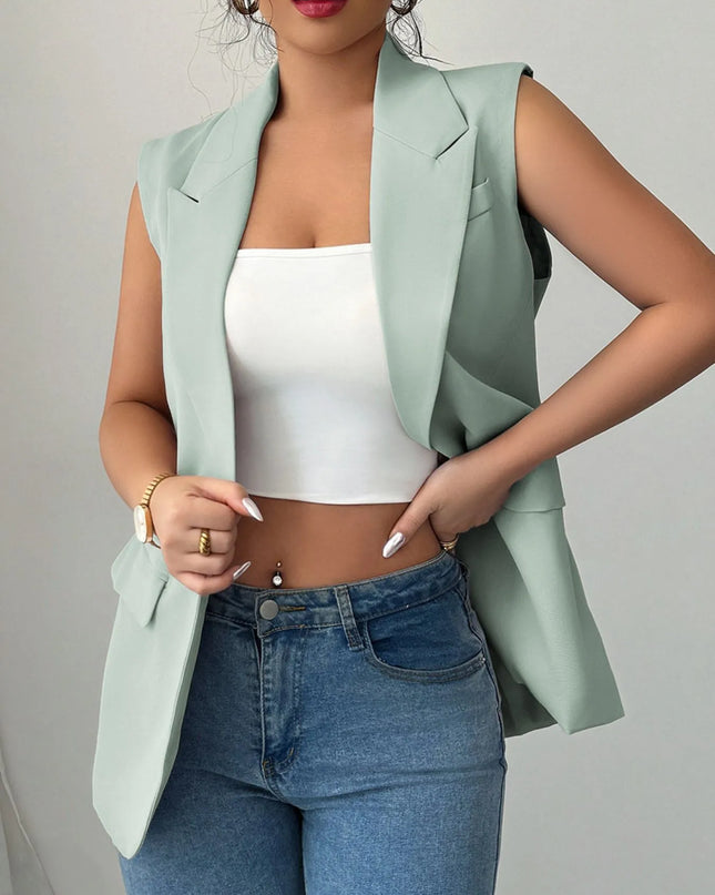 One Button Sleeveless Blazer