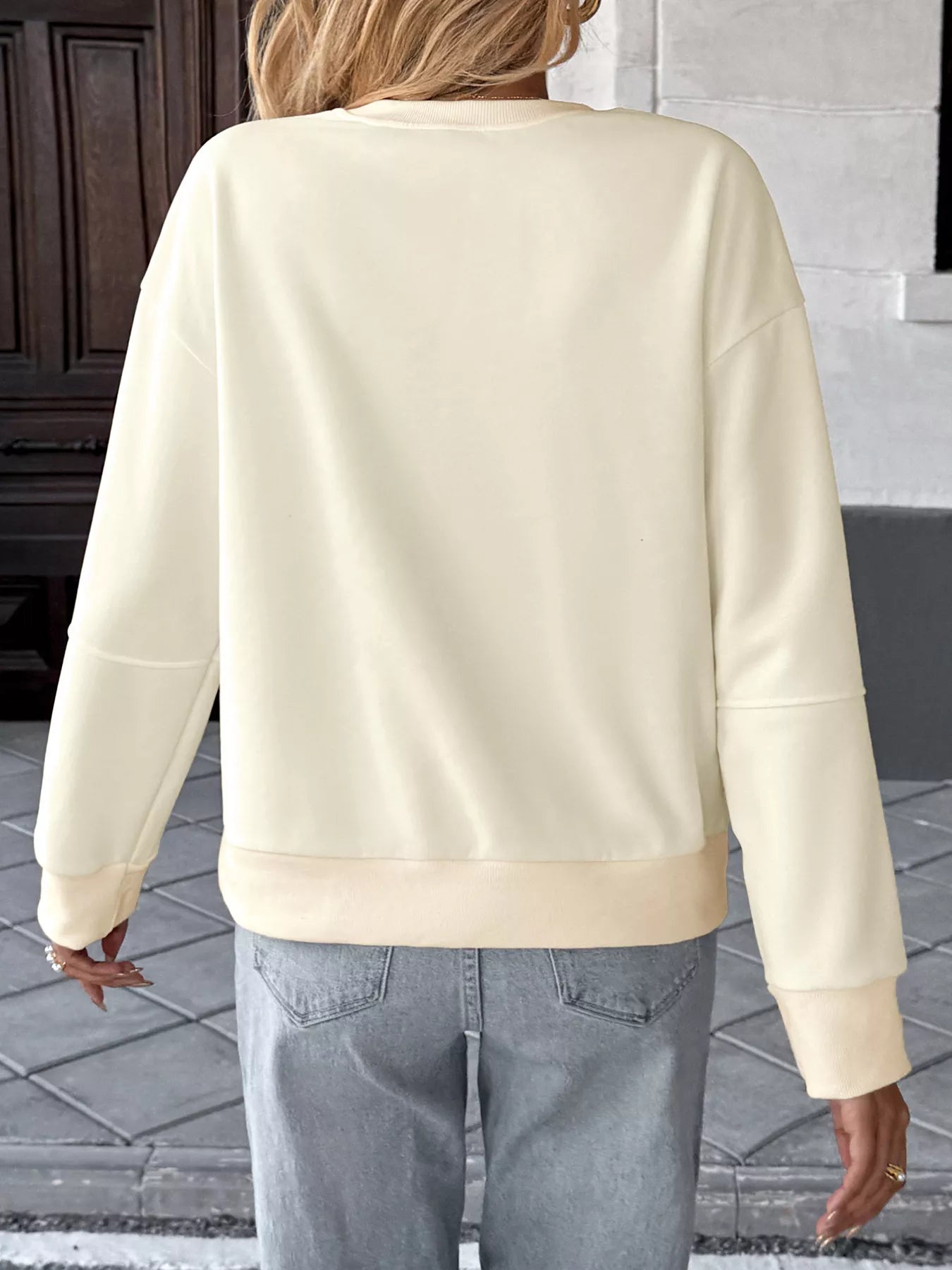 Bow Round Neck Dropped Shoulder Sweatshirt
