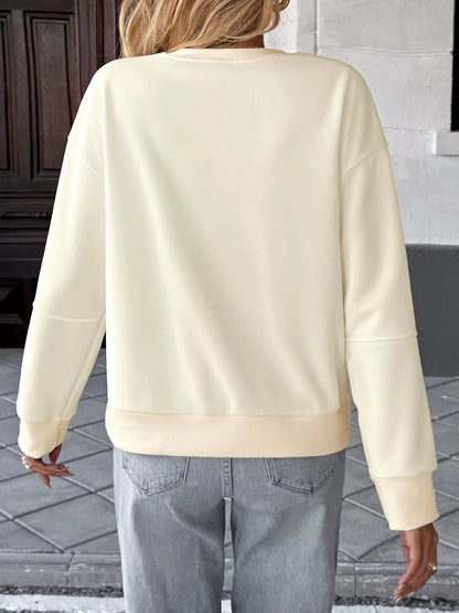 Bow Round Neck Dropped Shoulder Sweatshirt