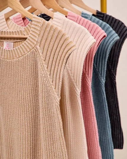 SO ME Mineral Washed Raglan Sleeveless Sweater Top
