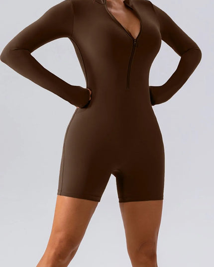 Half Zip Long Sleeve Active Romper 