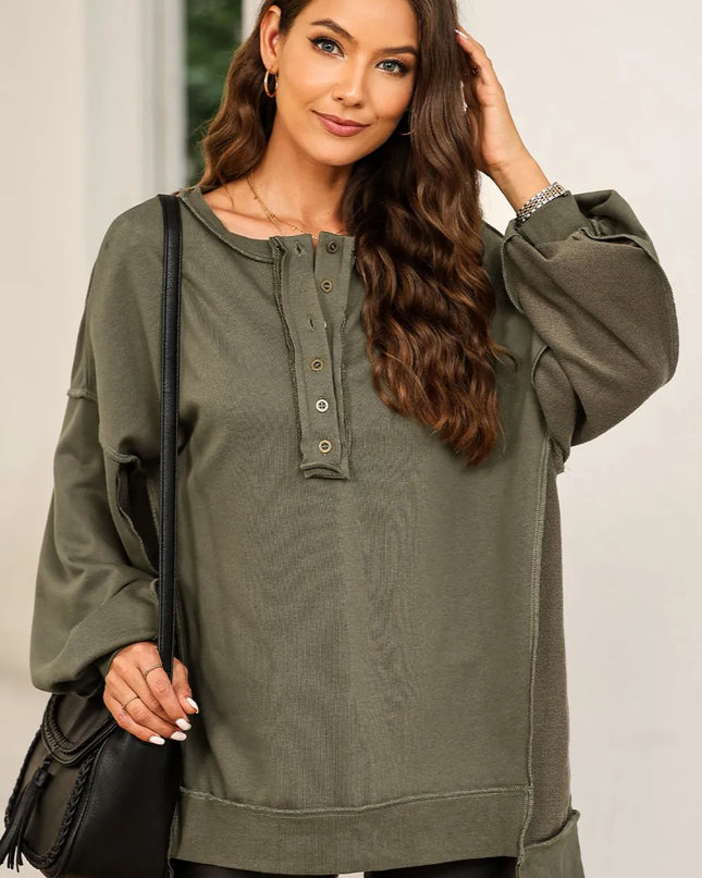 Buttoned Dropped Shoulder Sweatshirt