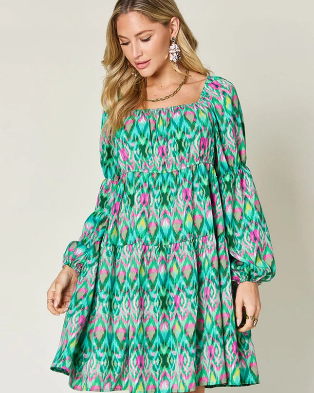 Double Take Full Size Printed Long Sleeve Dress