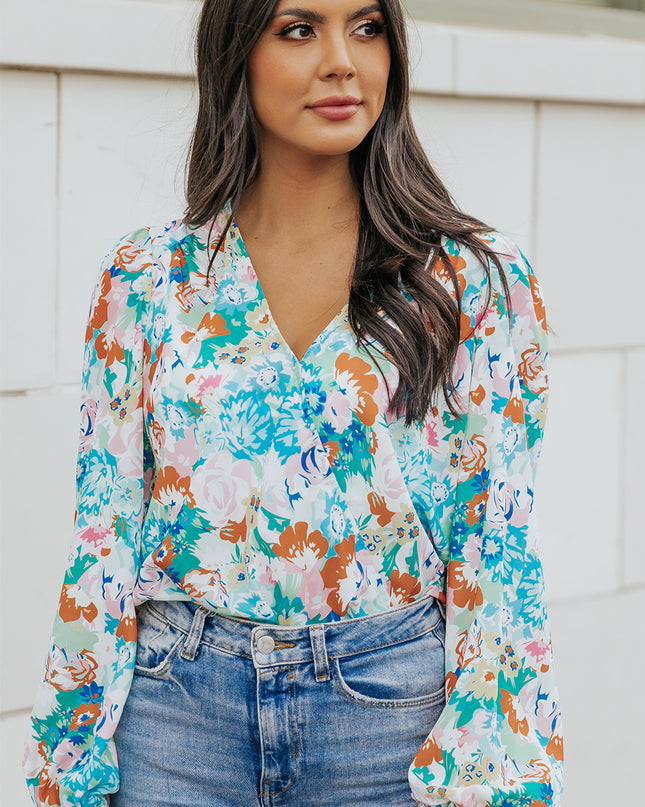 Floral Long Balloon Sleeve Bodysuit
