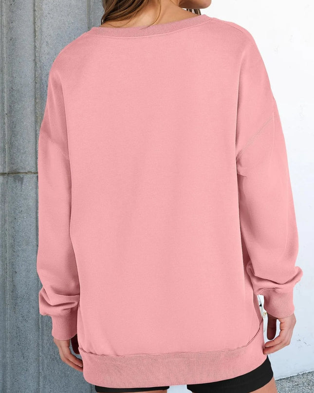 Notched Long Sleeve Oversized Sweatshirt