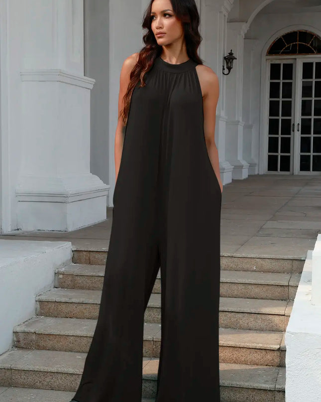 Double Take Full Size Tie Back Cutout Sleeveless Jumpsuit