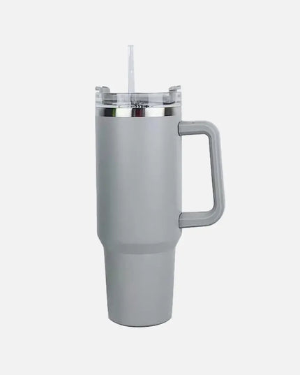 Stainless Steel Tumbler with Handle and Straw Light Gray One Size