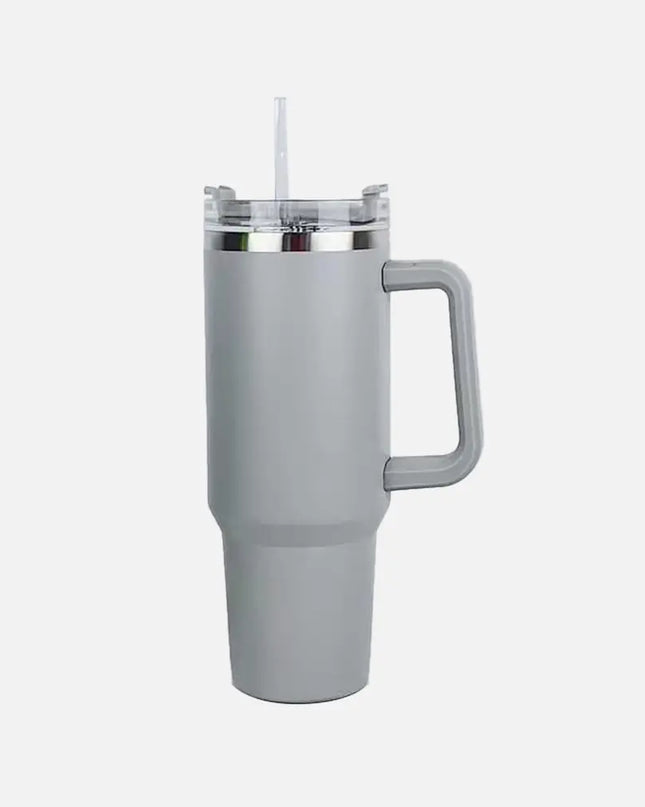 Stainless Steel Tumbler with Handle and Straw Light Gray One Size