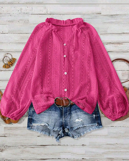 Crochet Notched Button-Front Shirt