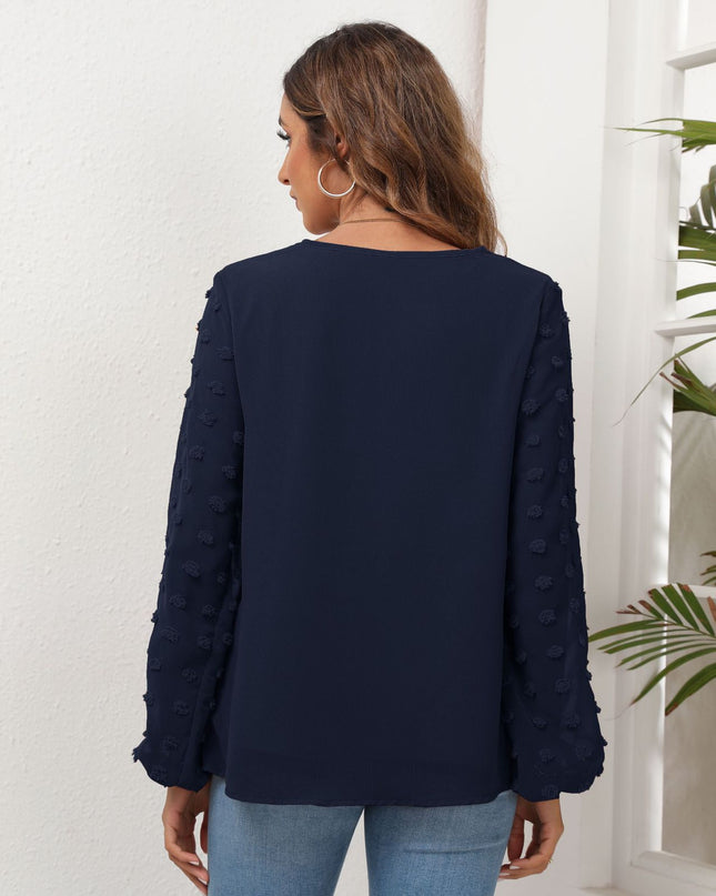 Swiss Dot Balloon Sleeve Blouse