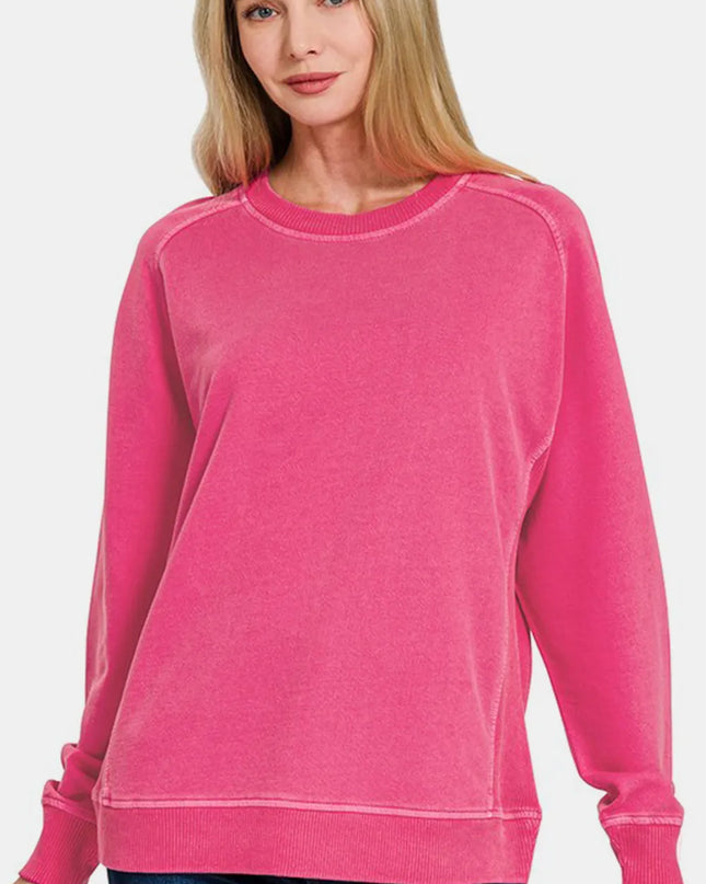 Zenana Full Size Pigment Dyed French Terry Sweatshirt Hot Pink