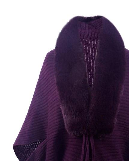 Fringe Detail Long Sleeve Ribbed Poncho