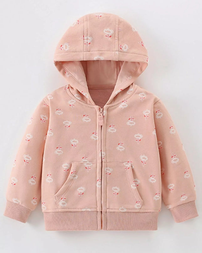 Children's Zip Up Long Sleeve Hooded Outerwear Pale Blush