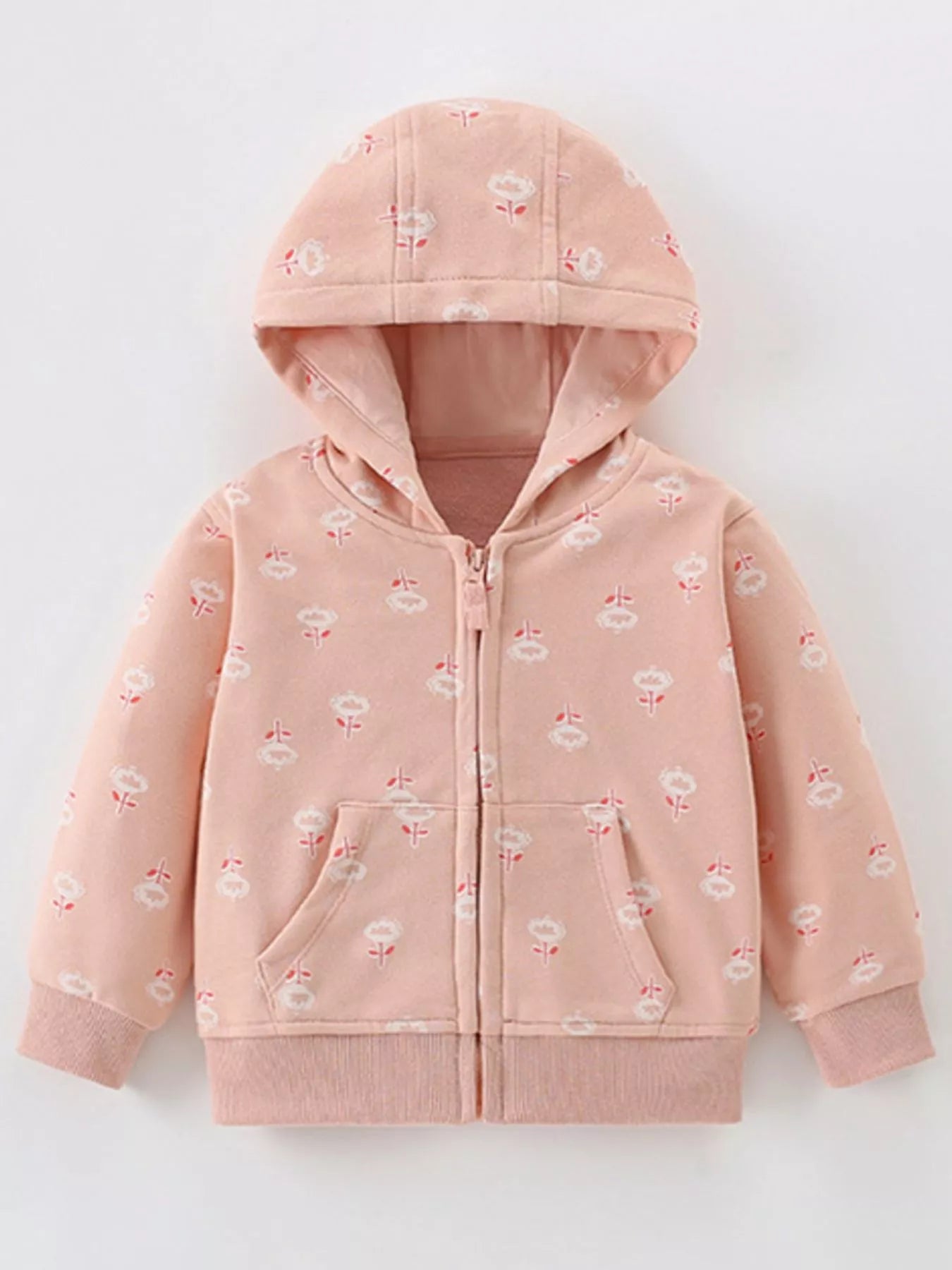 Children's Zip Up Long Sleeve Hooded Outerwear Pale Blush