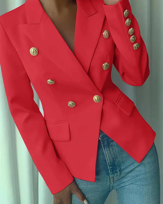 Decor Button Lapel Collar Blazer Red