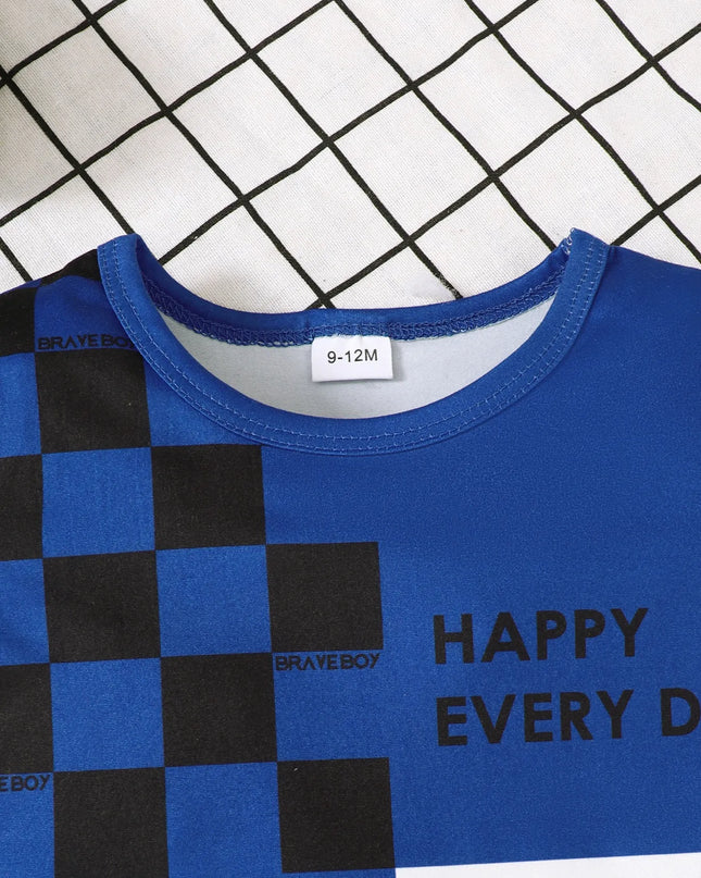 Children's Letter Round Neck Top and Denim Shorts Set