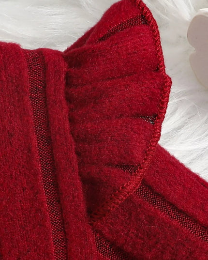 Children's Ribbed Knit Ruffle Trim Dress with Bag