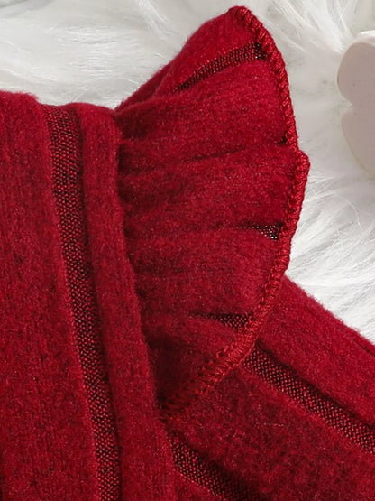 Children's Ribbed Knit Ruffle Trim Dress with Bag