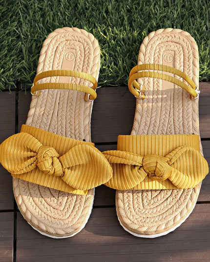 Bow Open Toe Platform Sandals Yellow