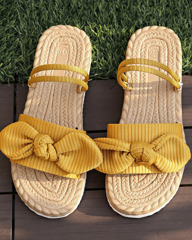 Bow Open Toe Platform Sandals Yellow