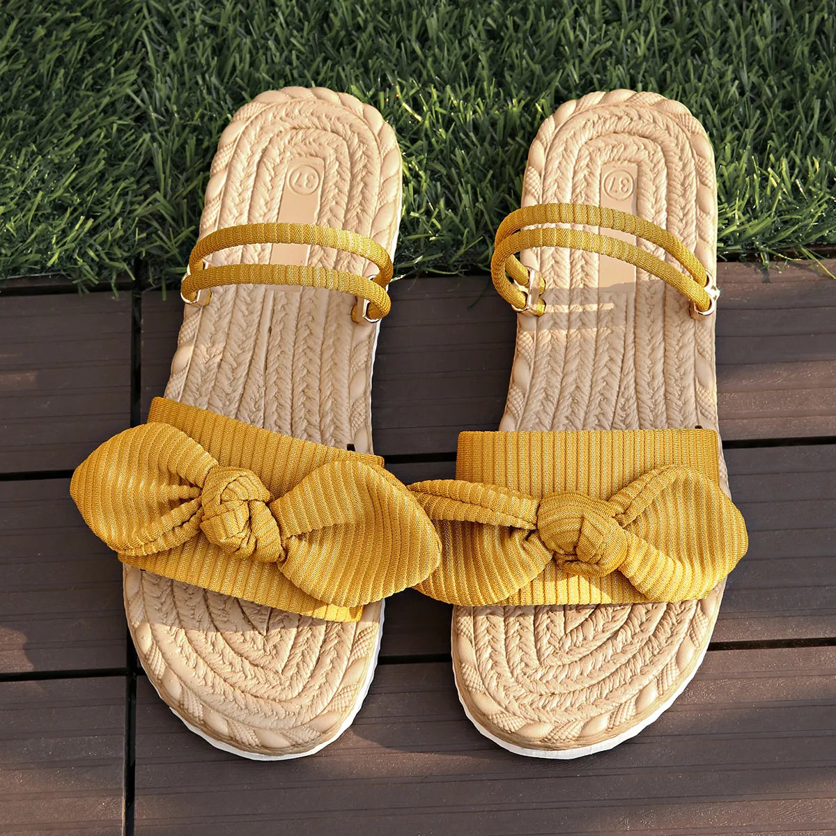 Bow Open Toe Platform Sandals Yellow