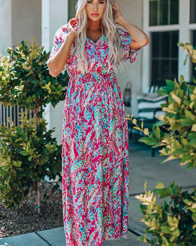 Multicolored V-Neck Maxi Dress