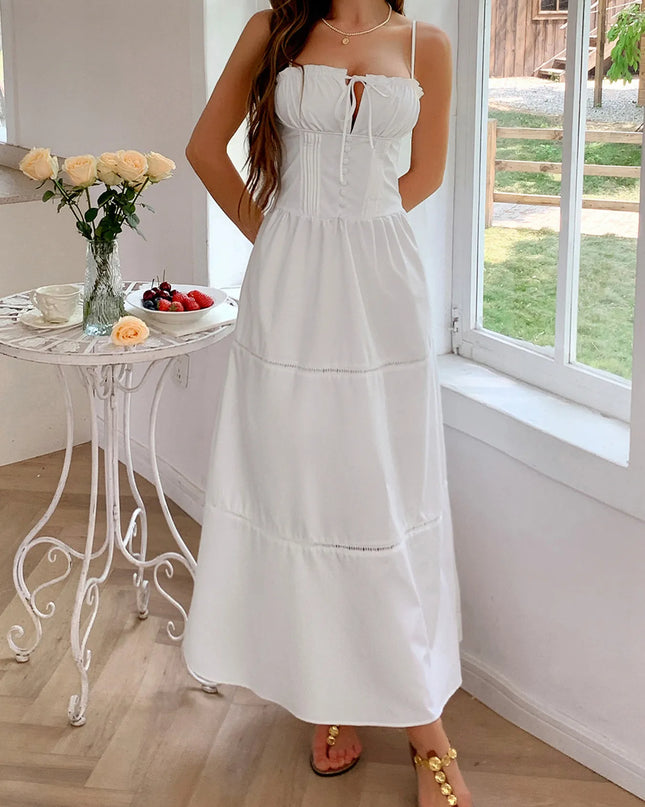 Smocked Back Tie Front Cami Dress Red