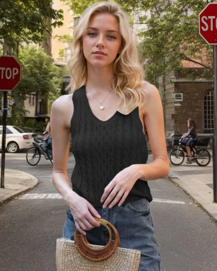 Cable-Knit V-Neck Knit Tank