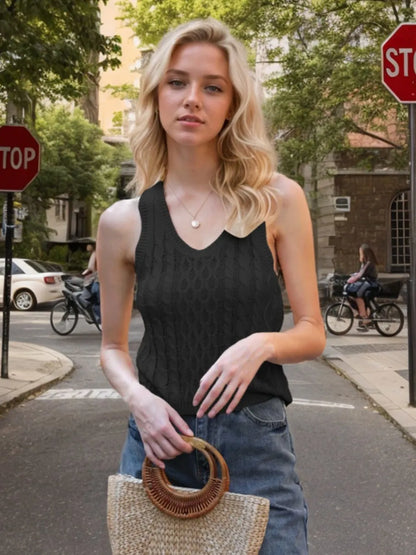 Cable-Knit V-Neck Knit Tank