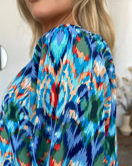 Double Take Full Size Printed Balloon Sleeve Blouse
