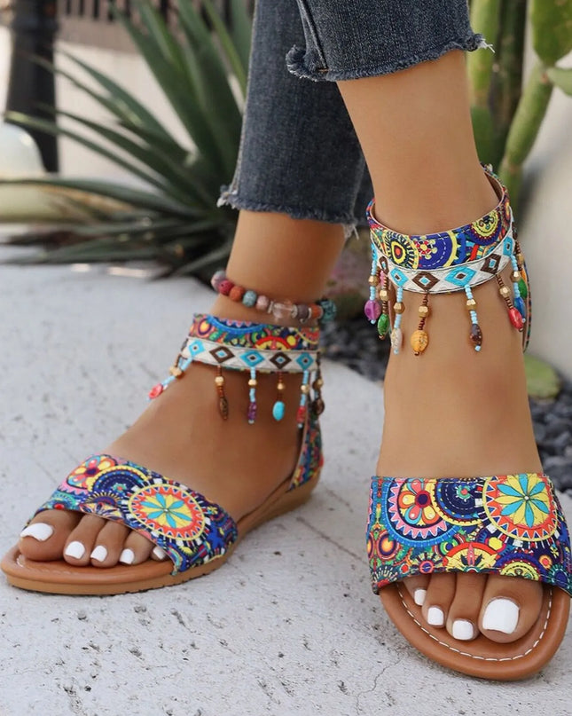 Beaded Ankle Strap Sandals 