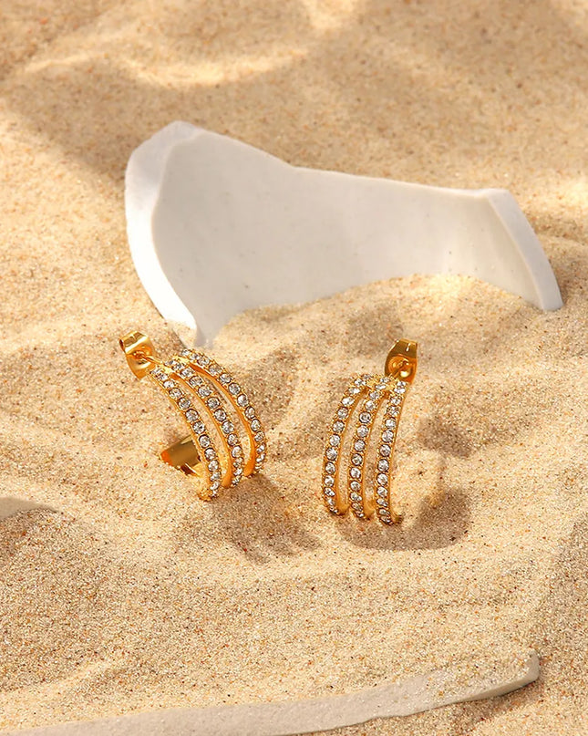 Stainless Steel Inlaid Zircon C-Hoop Earrings