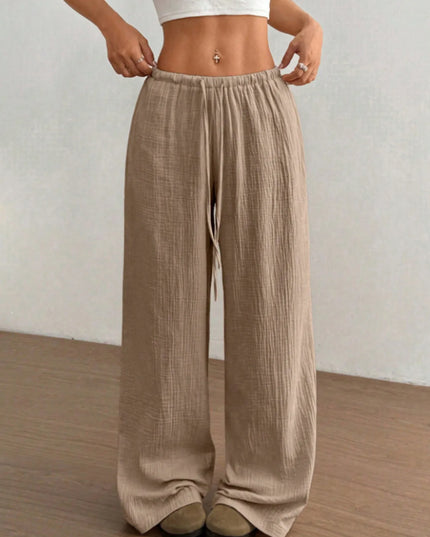 Wide Leg Drawstring Casual Pants Camel