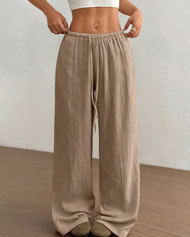 Wide Leg Drawstring Casual Pants Camel