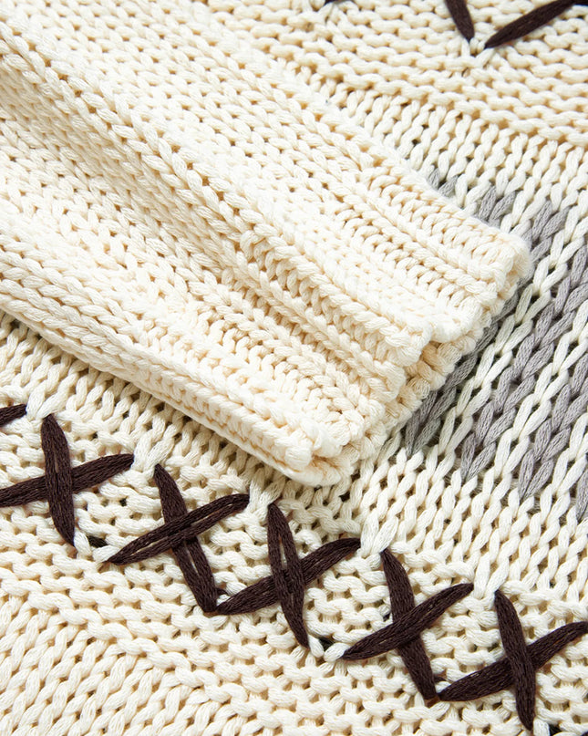 Contrast Stitch Detail V Neck Drop Shoulder Sweater