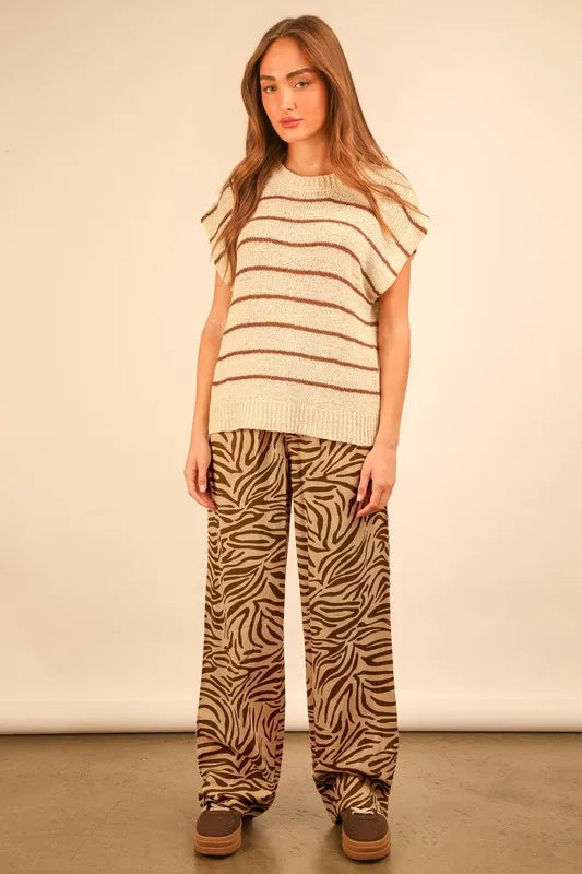 VERY J Animal Print Linen Wide Leg Pants