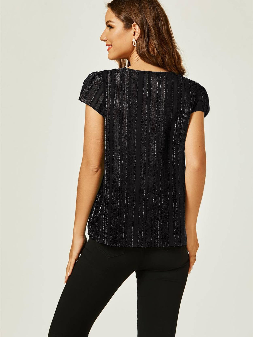 Flocked Tulle Sheer Top in Black