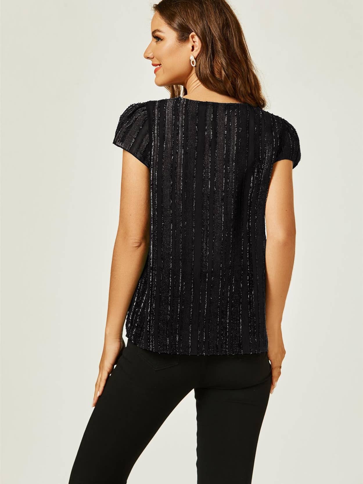 Flocked Tulle Sheer Top in Black