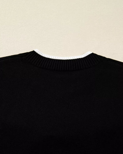 Contrast Trim Bow Accent Holiday Cropped Sweater