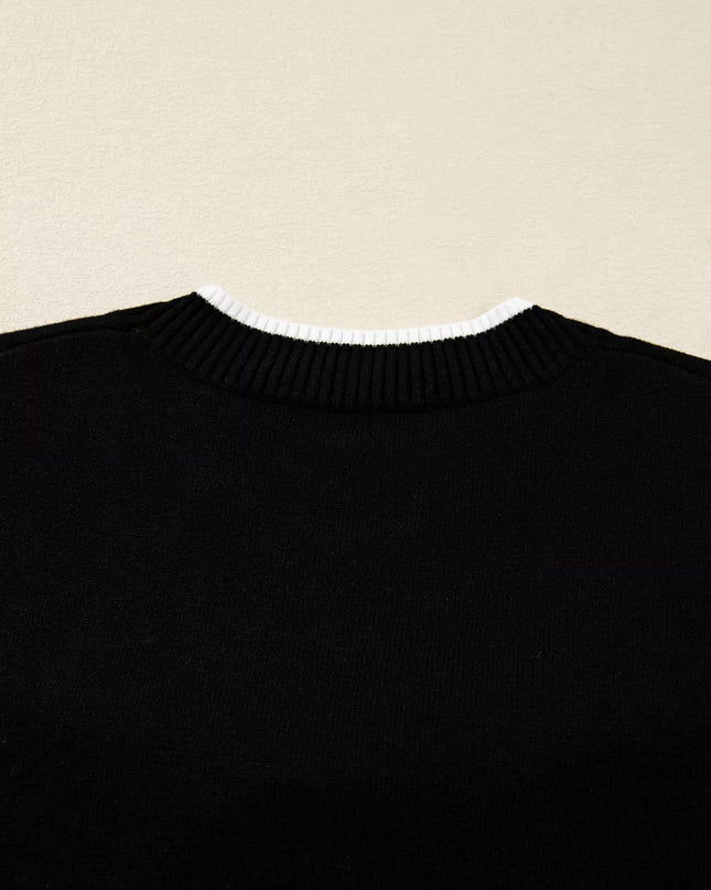 Contrast Trim Bow Accent Holiday Cropped Sweater