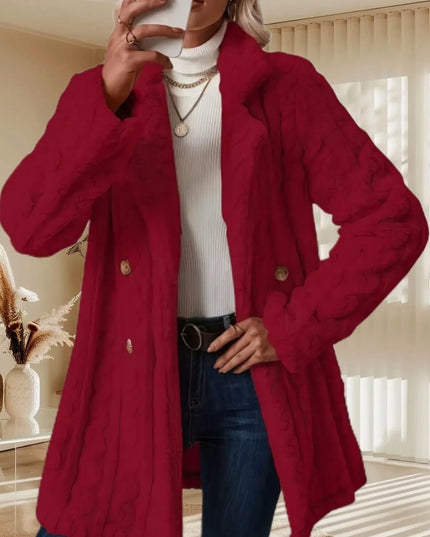 Double-Breasted Fleece Longline Coat