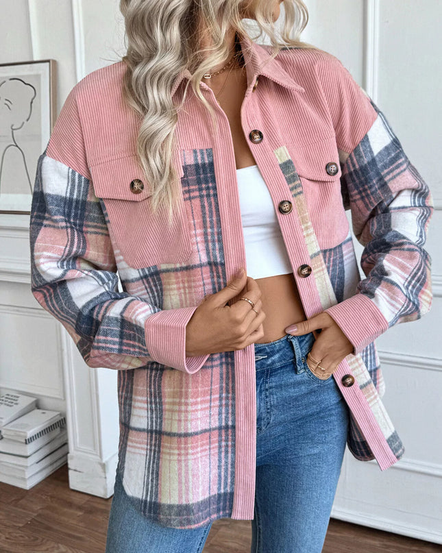 Plaid Button-Up Shacket with Chest Pockets