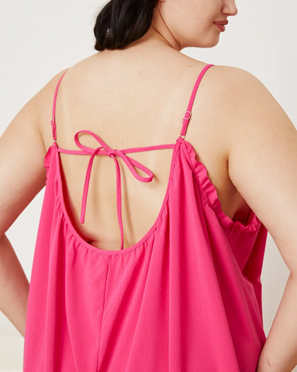 Double Take Full Size Ruffle Trim Tie Back Cami Jumpsuit with Pockets
