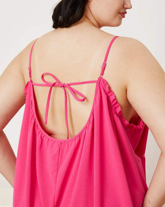 Double Take Full Size Ruffle Trim Tie Back Cami Jumpsuit with Pockets