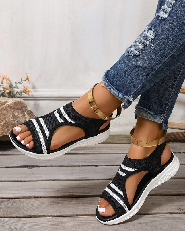 Cutout Mesh Peep Toe Sandals 