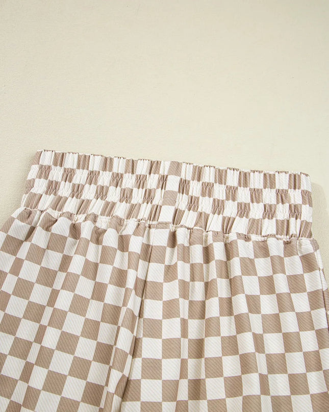 Checkered Long Sleeve Top and Skirt Two-Piece Set
